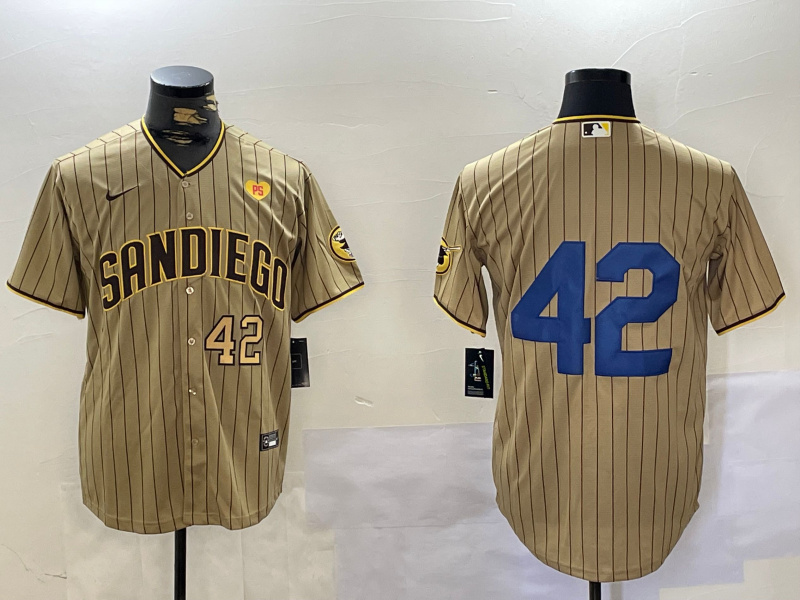 Men's San Diego Padres #42 Jackie Robinson Tan Cool Base Stitched Baseball Jersey 5 Men's San Diego Padres #42 Jackie Robinson Tan Cool Base Stitched Baseball Jersey 5