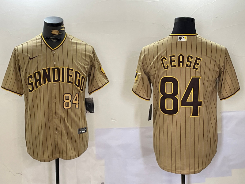 Men's San Diego Padres #84 Dylan Cease Tan Cool Base Stitched Baseball Jersey 3 Men's San Diego Padres #84 Dylan Cease Tan Cool Base Stitched Baseball Jersey 3