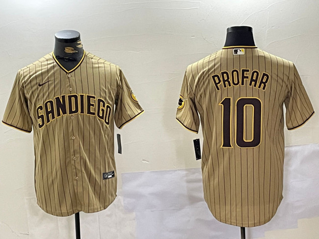 Men's San Diego Padres #10 Jurickson Profar Tan Cool Base Stitched Baseball Jersey 6 Men's San Diego Padres #10 Jurickson Profar Tan Cool Base Stitched Baseball Jersey 6