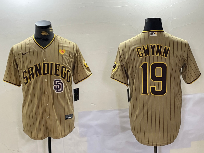 Men's San Diego Padres #19 Tony Gwynn Tan Cool Base Stitched Baseball Jersey 6 Men's San Diego Padres #19 Tony Gwynn Tan Cool Base Stitched Baseball Jersey 6