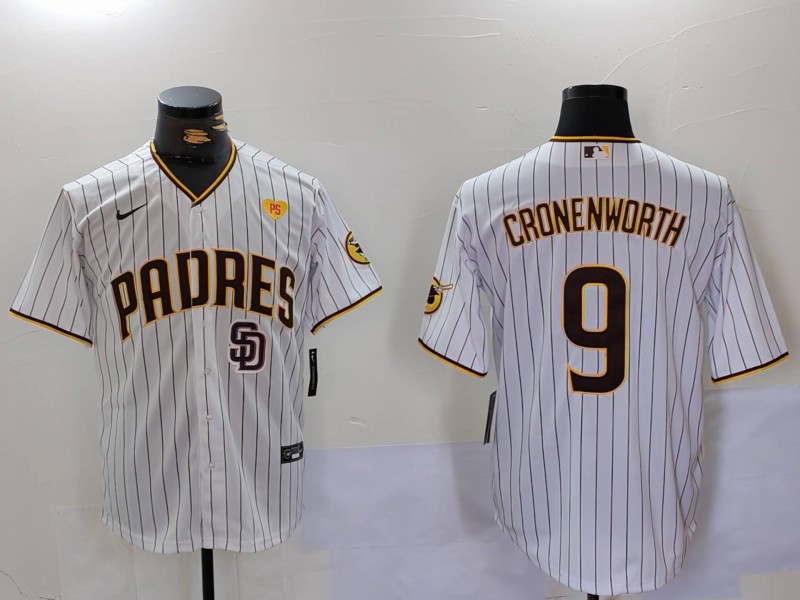 Men's San Diego Padres #9 Jake Cronenworth White With PS Patch Cool Base Stitched Baseball Jersey Men's San Diego Padres #9 Jake Cronenworth White With PS Patch Cool Base Stitched Baseball Jersey
