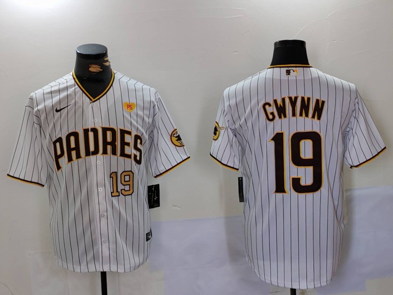 Men's San Diego Padres #19 19 Tony Gwynn White With PS Patch Cool Base Stitched Baseball Jersey Men's San Diego Padres #19 19 Tony Gwynn White With PS Patch Cool Base Stitched Baseball Jersey