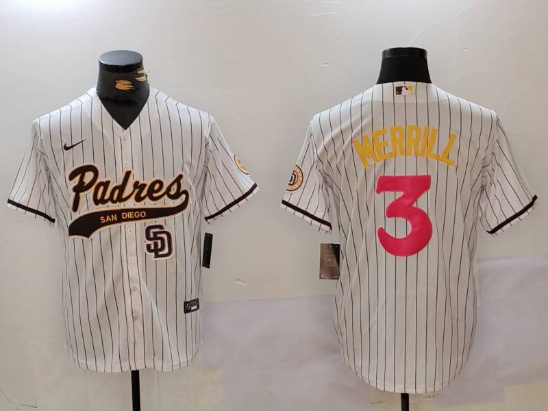 Men's San Diego Padres #3 Jackson Merrill white Cool Base Stitched Baseball Jersey 016 Men's San Diego Padres #3 Jackson Merrill white Cool Base Stitched Baseball Jersey 016