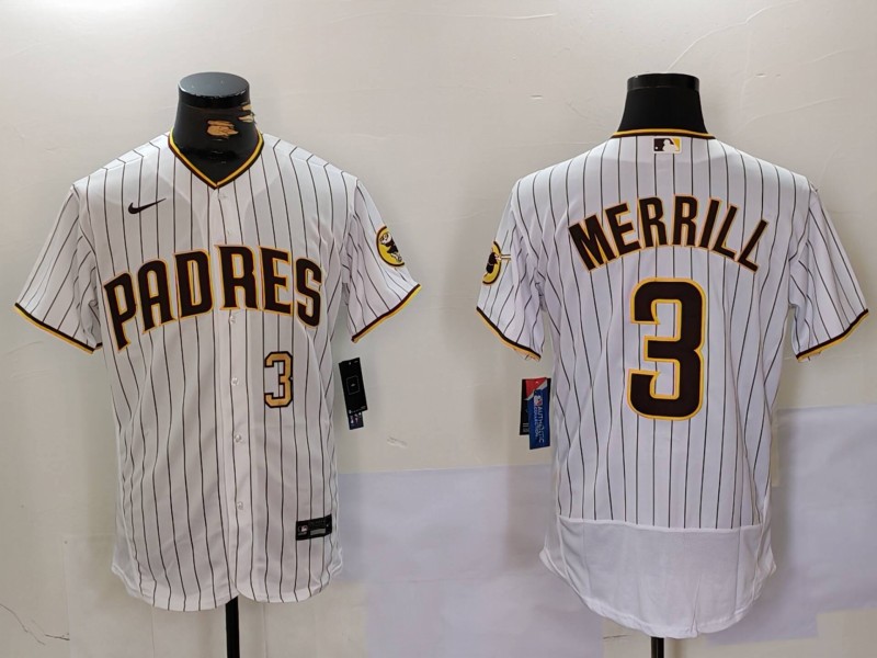 Men's San Diego Padres #3 Jackson Merrill white Cool Base Stitched Baseball Jersey 013 Men's San Diego Padres #3 Jackson Merrill white Cool Base Stitched Baseball Jersey 013