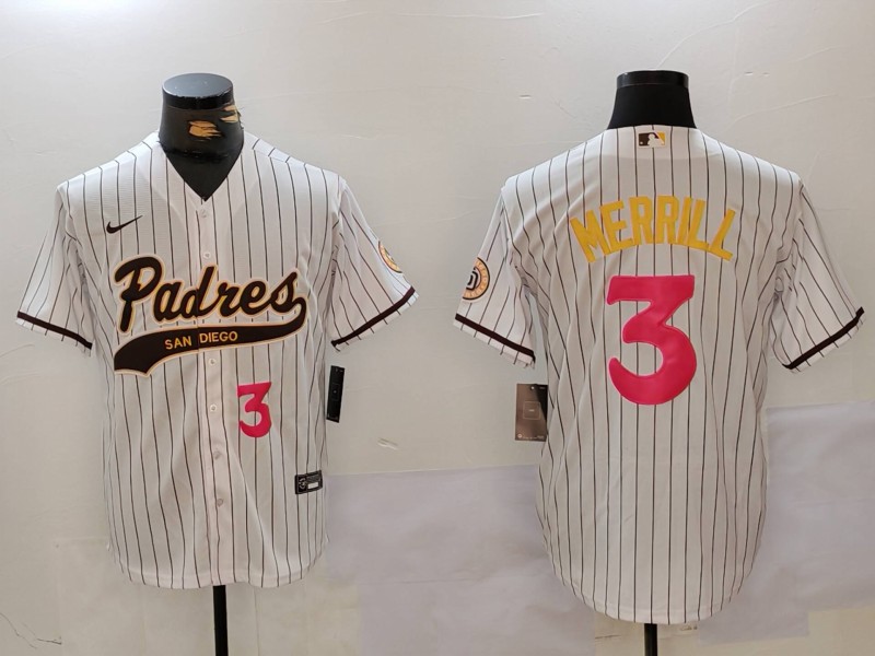 Men's San Diego Padres #3 Jackson Merrill white Cool Base Stitched Baseball Jersey 008 Men's San Diego Padres #3 Jackson Merrill white Cool Base Stitched Baseball Jersey 008