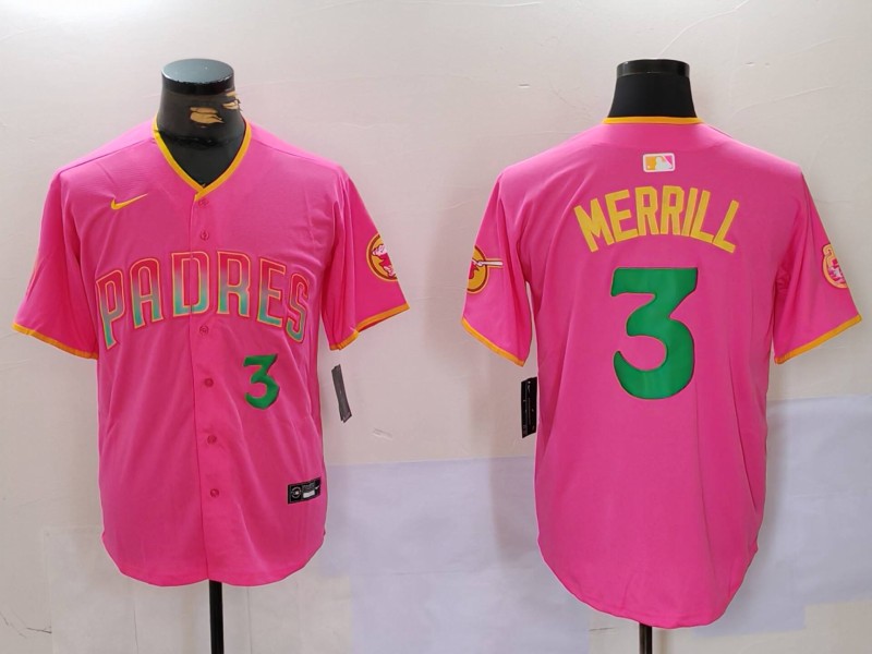 Men's San Diego Padres #3 Jackson Merrill Red Cool Base Stitched Baseball Jersey 001 Men's San Diego Padres #3 Jackson Merrill Red Cool Base Stitched Baseball Jersey 001