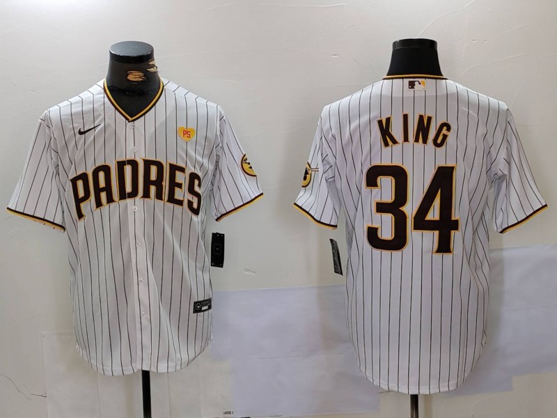 Men's San Diego Padres #34 Michael King White Cool Base Stitched Baseball Jersey 5 Men's San Diego Padres #34 Michael King White Cool Base Stitched Baseball Jersey 5