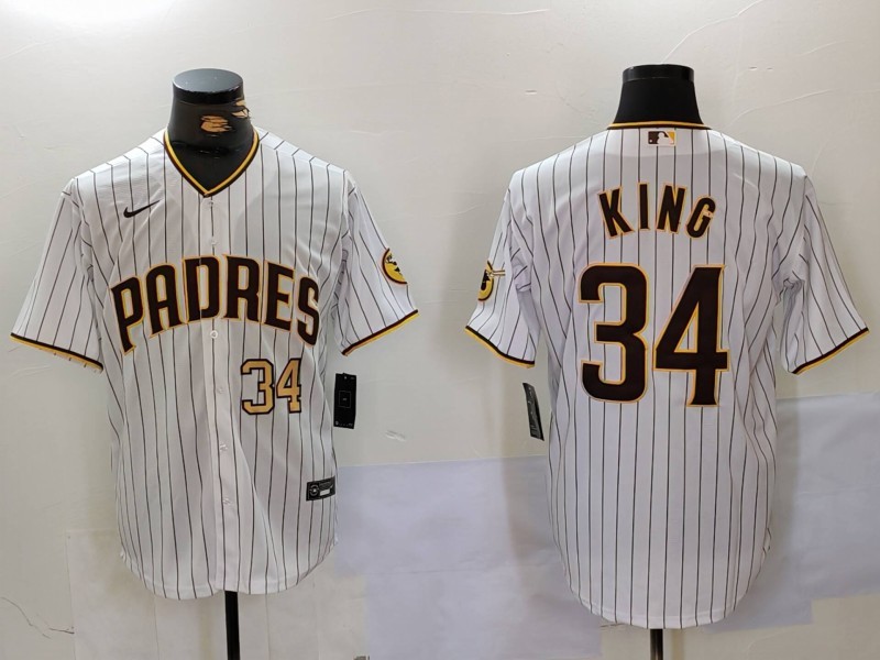 Men's San Diego Padres #34 Michael King White Cool Base Stitched Baseball Jersey 1 Men's San Diego Padres #34 Michael King White Cool Base Stitched Baseball Jersey 1