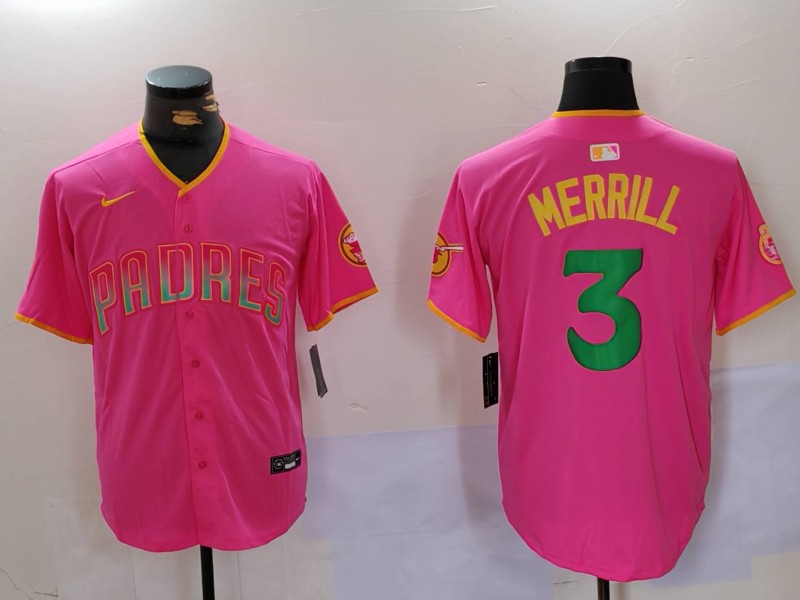 Men's San Diego Padres #3 Jackson Merrill Red Cool Base Stitched Baseball Jersey 9 Men's San Diego Padres #3 Jackson Merrill Red Cool Base Stitched Baseball Jersey 9