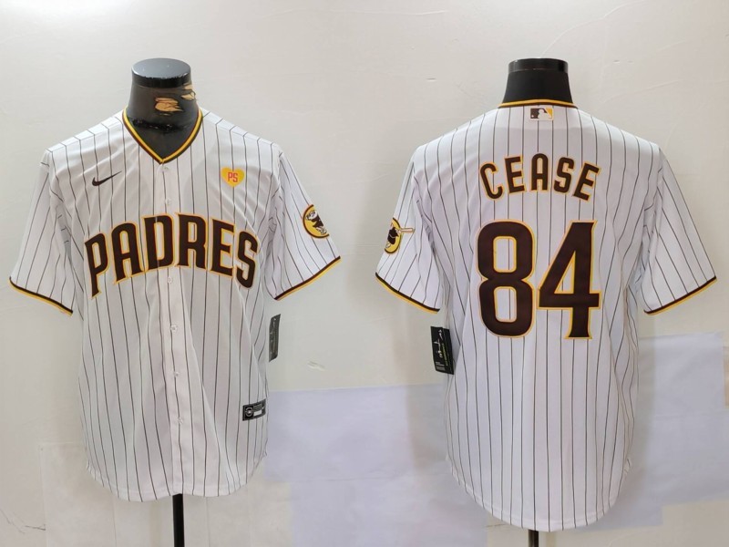 Men's San Diego Padres #84 Dylan Cease White Cool Base Stitched Baseball Jersey 3 Men's San Diego Padres #84 Dylan Cease White Cool Base Stitched Baseball Jersey 3