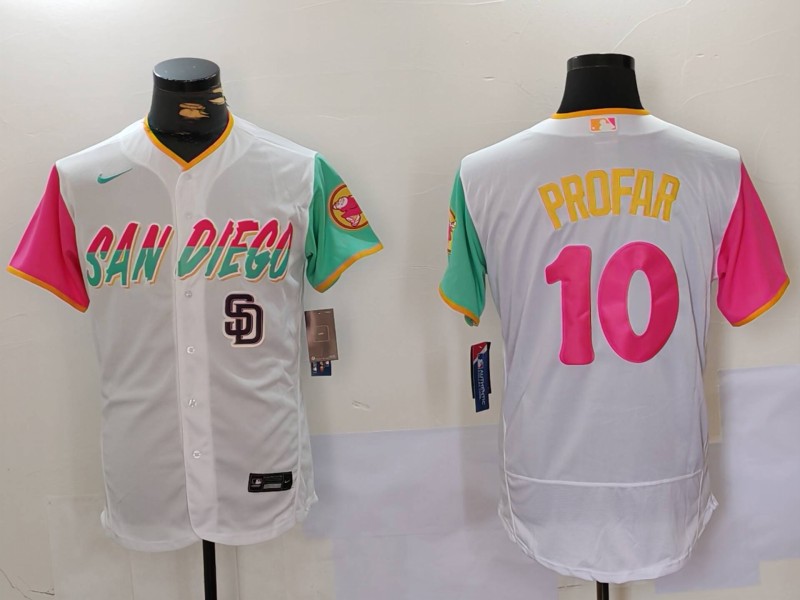 Men's San Diego Padres #10 Jurickson Profar White City Connect Cool Base Stitched Baseball Jersey 5 Men's San Diego Padres #10 Jurickson Profar White City Connect Cool Base Stitched Baseball Jersey 5