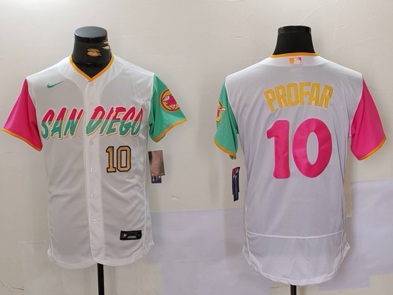 Men's San Diego Padres #10 Jurickson Profar White City Connect Cool Base Stitched Baseball Jersey 2 Men's San Diego Padres #10 Jurickson Profar White City Connect Cool Base Stitched Baseball Jersey 2