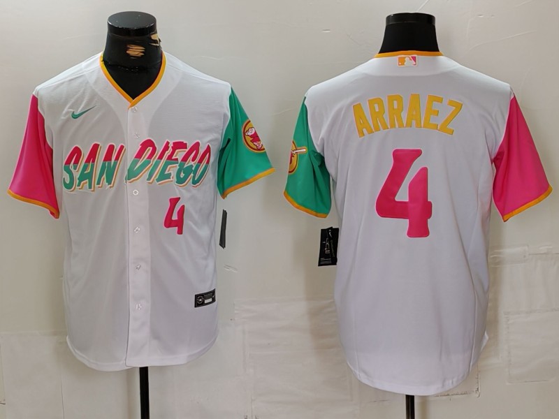 Men's San Diego Padres #4 Luis Arraez White City Connect Cool Base Stitched Baseball Jersey 3 Men's San Diego Padres #4 Luis Arraez White City Connect Cool Base Stitched Baseball Jersey 3