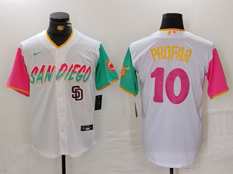 Men's San Diego Padres #10 Jurickson Profar White City Connect Cool Base Stitched Baseball Jersey 1 Men's San Diego Padres #10 Jurickson Profar White City Connect Cool Base Stitched Baseball Jersey 1