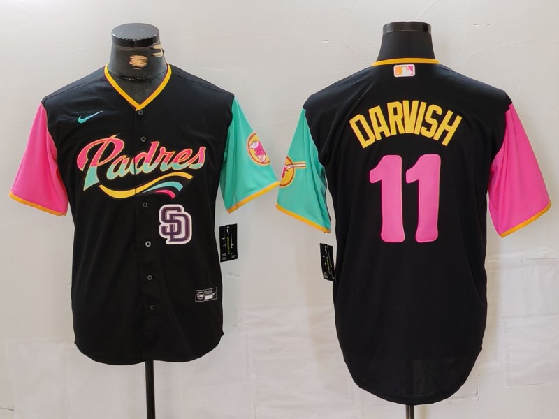 Men's San Diego Padres #11 Yu Darvish Black City Connect Cool Base Stitched Baseball Jersey 2 Men's San Diego Padres #11 Yu Darvish Black City Connect Cool Base Stitched Baseball Jersey 2