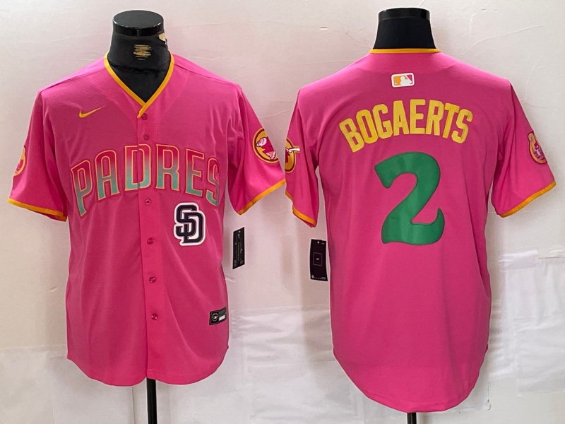 Men's San Diego Padres #2 Xander Bogaerts Pink Cool Base Stitched Baseball Jersey 1 Men's San Diego Padres #2 Xander Bogaerts Pink Cool Base Stitched Baseball Jersey 1