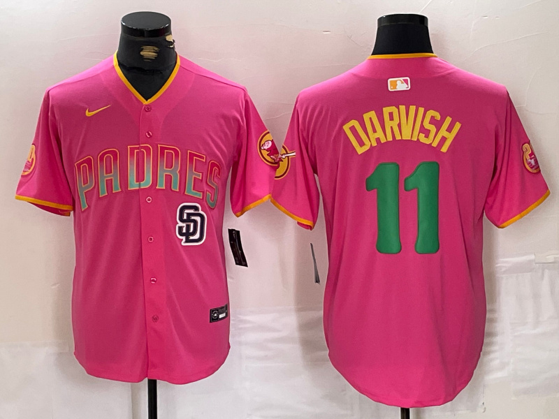 Men's San Diego Padres #11 Yu Darvish Pink Cool Base Stitched Baseball Jersey 4 Men's San Diego Padres #11 Yu Darvish Pink Cool Base Stitched Baseball Jersey 4