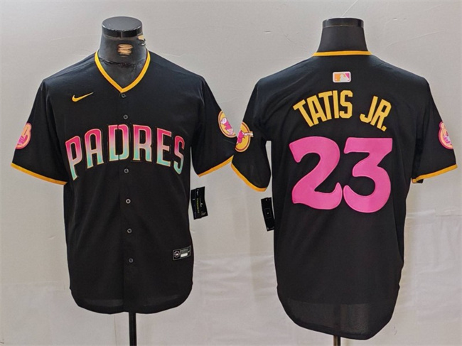 Men's San Diego Padres #23 Fernando Tatis Jr. Black Cool Base Stitched Baseball Jersey Men's San Diego Padres #23 Fernando Tatis Jr. Black Cool Base Stitched Baseball Jersey