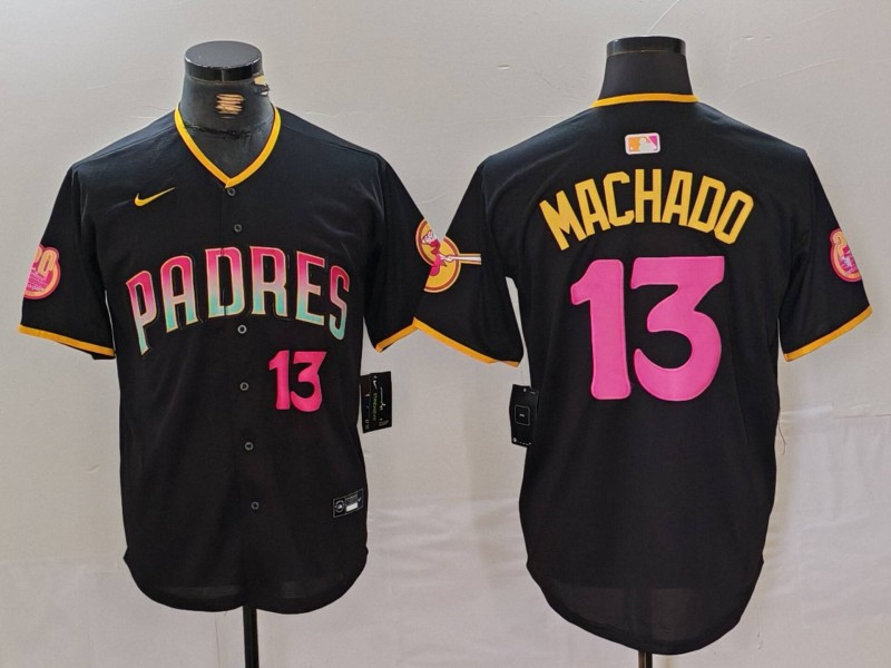 Men's San Diego Padres #13 Manny Machado Black Cool Base Stitched Baseball Jersey 4 Men's San Diego Padres #13 Manny Machado Black Cool Base Stitched Baseball Jersey 4