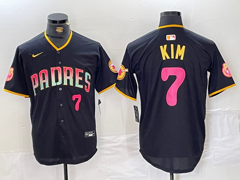 Men's San Diego Padres #7 Ha-Seong Kim Black Cool Base Stitched Baseball Jersey 3 Men's San Diego Padres #7 Ha-Seong Kim Black Cool Base Stitched Baseball Jersey 3