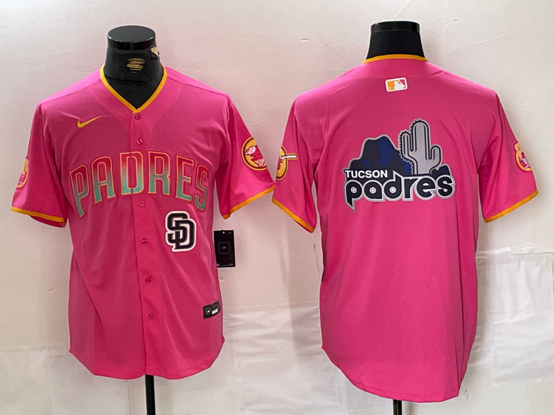 Men's San Diego Padres Team Big Logo Pink Cool Base Stitched Baseball Jersey 4 Men's San Diego Padres Team Big Logo Pink Cool Base Stitched Baseball Jersey 4