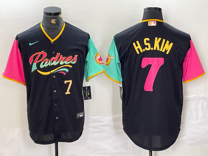 Men's San Diego Padres #7 Ha-Seong Kim Black City Connect Cool Base Stitched Baseball Jersey 1 Men's San Diego Padres #7 Ha-Seong Kim Black City Connect Cool Base Stitched Baseball Jersey 1