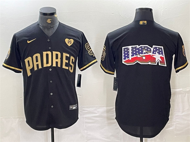 Men's San Diego Padres Team Big Logo Black Gold With Patch Cool Base Stitched Baseball Jerseys Men's San Diego Padres Team Big Logo Black Gold With Patch Cool Base Stitched Baseball Jerseys