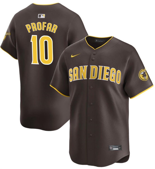 Men's San Diego Padres #10 Jurickson Profar Brown 2024 Away Limited Stitched Baseball Jersey Men's San Diego Padres #10 Jurickson Profar Brown 2024 Away Limited Stitched Baseball Jersey