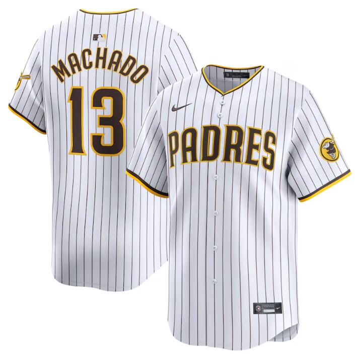 Men's San Diego Padres #13 Manny Machado White 2024 Home Limited Stitched Baseball Jersey Men's San Diego Padres #13 Manny Machado White 2024 Home Limited Stitched Baseball Jersey