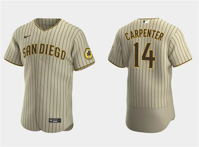 Men's San Diego Padres #14 Matt Carpenter Tan Flex Base Stitched Baseball Jersey Men's San Diego Padres #14 Matt Carpenter Tan Flex Base Stitched Baseball Jersey