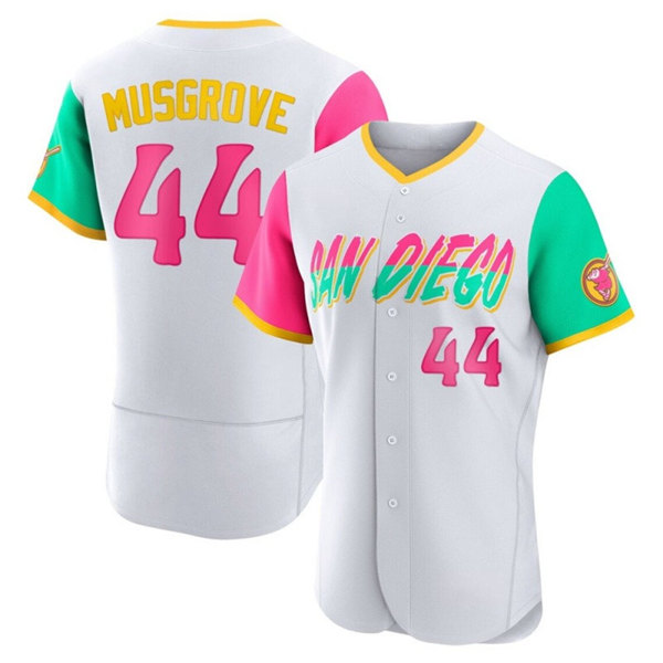 Men's San Diego Padres #44 Joe Musgrove 2022 White City Connect Flex Base Stitched Baseball Jersey Men's San Diego Padres #44 Joe Musgrove 2022 White City Connect Flex Base Stitched Baseball Jersey