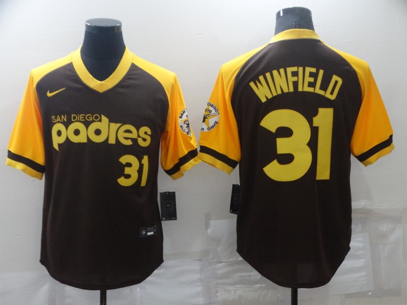 Men's San Diego Padres #31 Dave Winfield Brown Stitched Jersey Men's San Diego Padres #31 Dave Winfield Brown Stitched Jersey