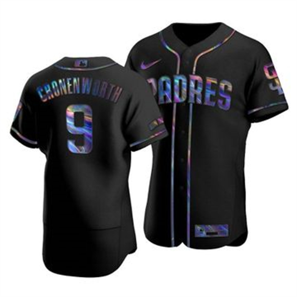 San Diego Padres #9 Jake Cronenworth Men's Nike Iridescent Holographic Collection MLB Jersey - Black San Diego Padres #9 Jake Cronenworth Men's Nike Iridescent Holographic Collection MLB Jersey - Black
