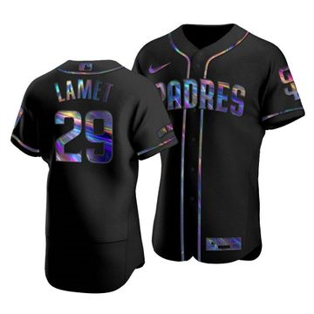 San Diego Padres #29 Dinelson Lamet Men's Nike Iridescent Holographic Collection MLB Jersey - Black San Diego Padres #29 Dinelson Lamet Men's Nike Iridescent Holographic Collection MLB Jersey - Black