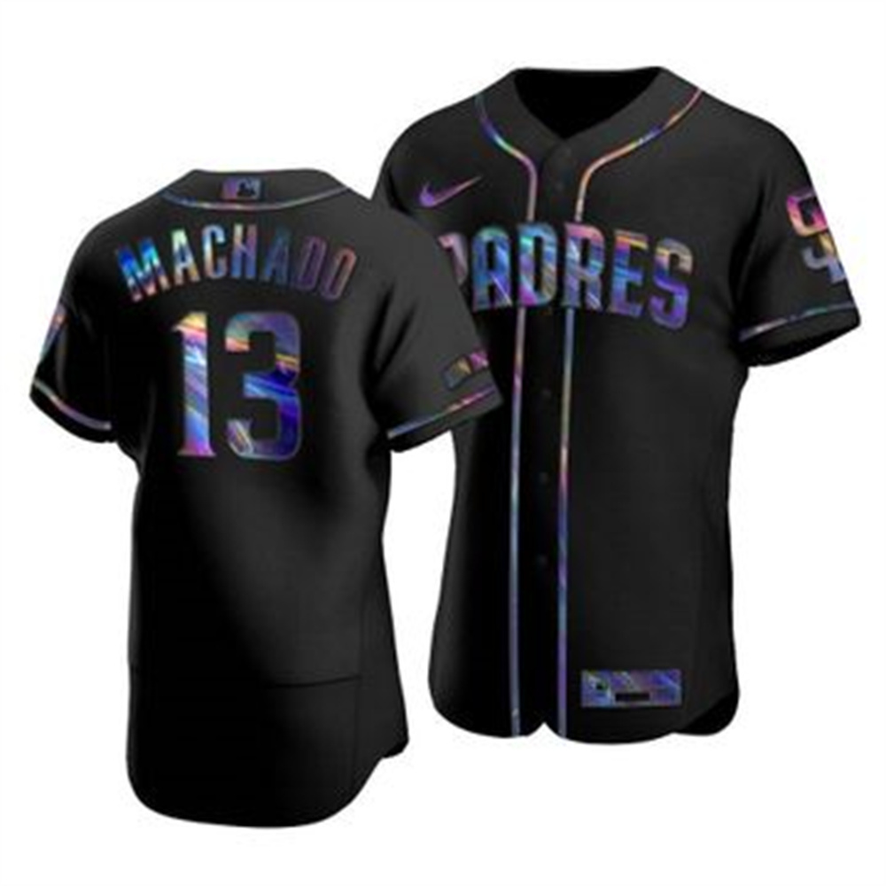 San Diego Padres #13 Manny Machado Men's Nike Iridescent Holographic Collection MLB Jersey - Black San Diego Padres #13 Manny Machado Men's Nike Iridescent Holographic Collection MLB Jersey - Black