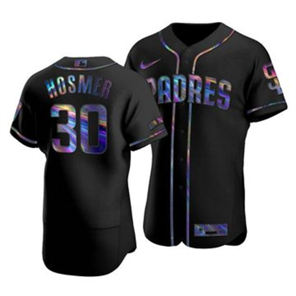San Diego Padres #30 Eric Hosmer Men's Nike Iridescent Holographic Collection MLB Jersey - Black San Diego Padres #30 Eric Hosmer Men's Nike Iridescent Holographic Collection MLB Jersey - Black
