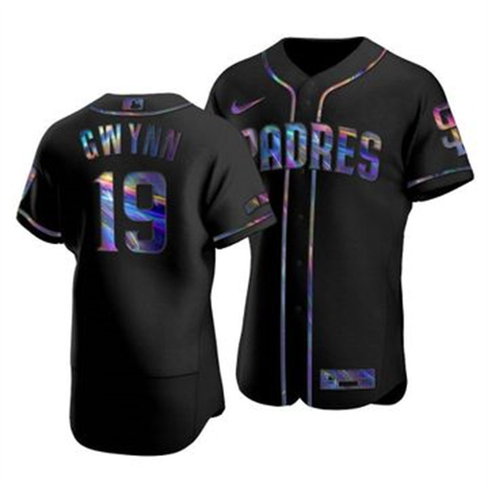 San Diego Padres #19 Tony Gwynn Men's Nike Iridescent Holographic Collection MLB Jersey - Black San Diego Padres #19 Tony Gwynn Men's Nike Iridescent Holographic Collection MLB Jersey - Black