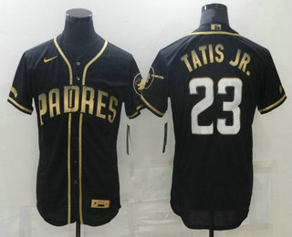 Men's San Diego Padres #23 Fernando Tatis Jr Black 2021 Golden Edition Stitched Flex Base Nike Jersey Men's San Diego Padres #23 Fernando Tatis Jr Black 2021 Golden Edition Stitched Flex Base Nike Jersey