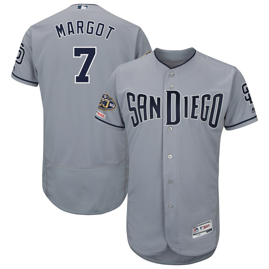 Padres 7 Manuel Margot Gray 50th Anniversary And 150th Patch FlexBase Jersey Padres 7 Manuel Margot Gray 50th Anniversary And 150th Patch FlexBase Jersey