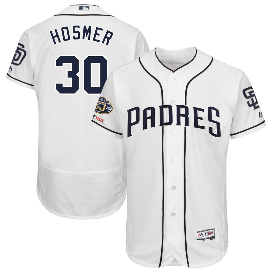 Padres 30 Eric Hosmer White 50th Anniversary And 150th Patch FlexBase Jersey Padres 30 Eric Hosmer White 50th Anniversary And 150th Patch FlexBase Jersey