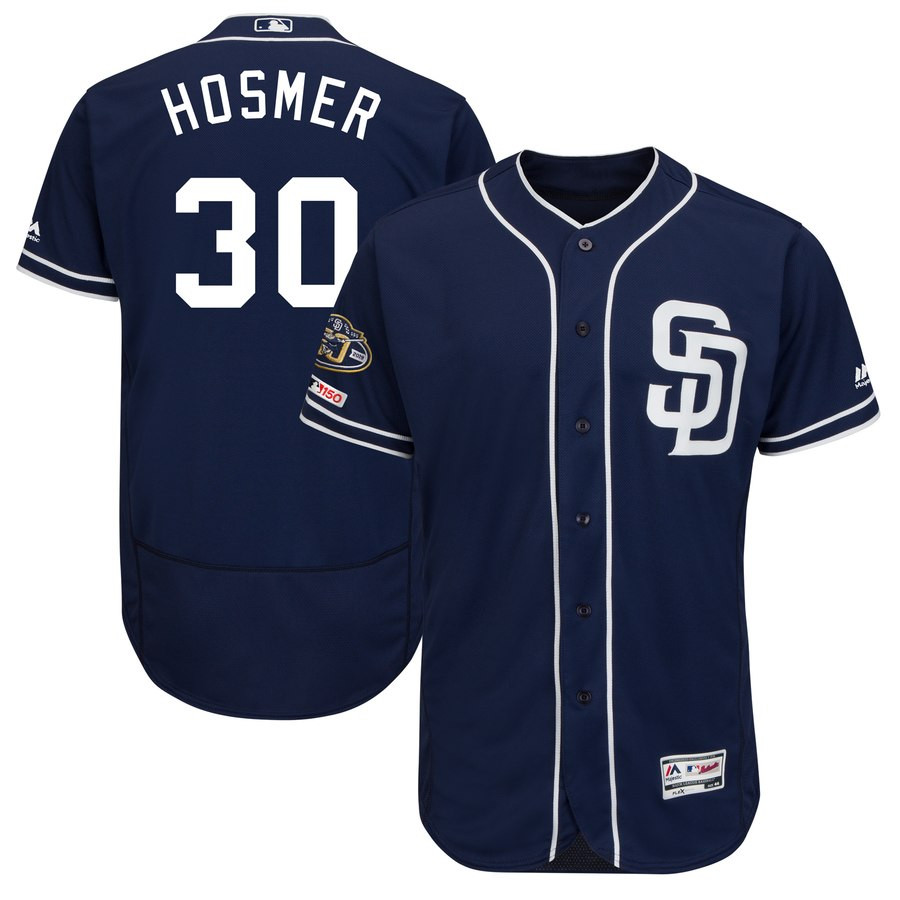 Padres 30 Eric Hosmer Navy 50th Anniversary And 150th Patch FlexBase Jersey Padres 30 Eric Hosmer Navy 50th Anniversary And 150th Patch FlexBase Jersey