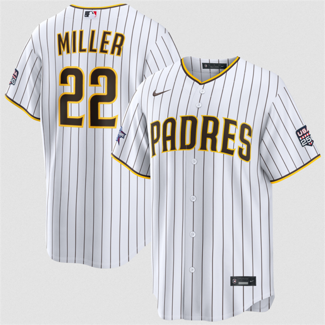 Men's San Diego Padres #22 Mason Miller White 2026 All-Star Game & USA 250 Patch Stitched Baseball Jersey Men's San Diego Padres #22 Mason Miller White 2026 All-Star Game & USA 250 Patch Stitched Baseball Jersey