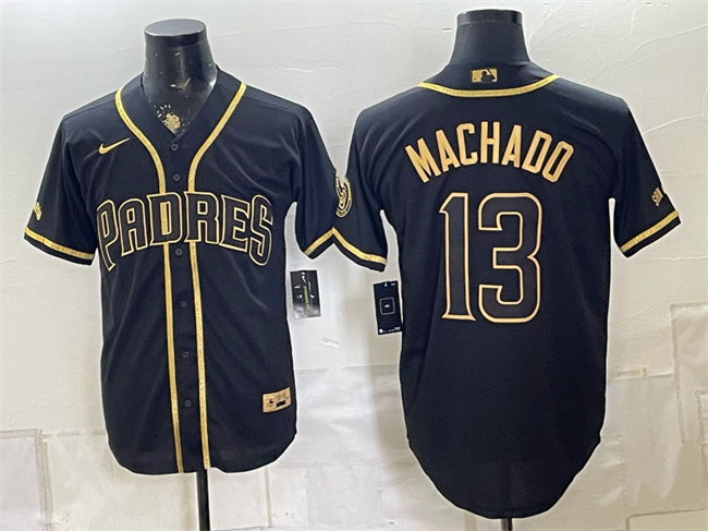 Men's San Diego Padres #13 Manny Machado Black Gold With Patch Stitched Baseball Jersey