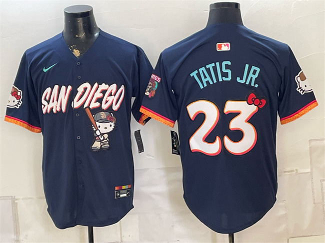 Men's San Diego Padres X Hello Kitty #23 Fernando Tatis Jr. Obsidian 2026 City Connect Stadium Stitched Baseball Jersey