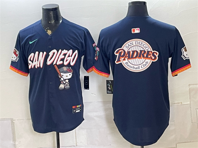 Men's San Diego Padres X Hello Kitty Team Big Logo Obsidian 2026 City Connect Stadium Stitched Baseball Jerseys