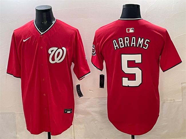 Men's Washington Nationals #5 CJ Abrams Red Limited Stitched Baseball Jersey Men's Washington Nationals #5 CJ Abrams Red Limited Stitched Baseball Jersey