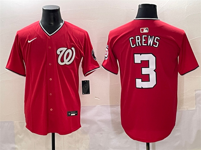 Men's Washington Nationals #3 Dylan Crews Red Limited Stitched Baseball Jersey Men's Washington Nationals #3 Dylan Crews Red Limited Stitched Baseball Jersey