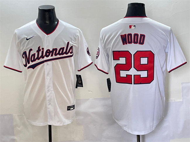 Men's Washington Nationals #29 James Wood White Home Limited Stitched Baseball Jersey Men's Washington Nationals #29 James Wood White Home Limited Stitched Baseball Jersey