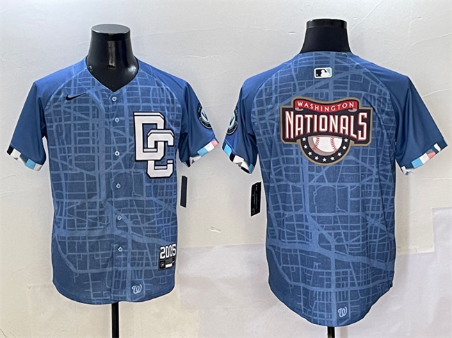 Men's Washington Nationals Team Big Logo Blue 2025 City Connect Limited Stitched Baseball Jersey Men's Washington Nationals Team Big Logo Blue 2025 City Connect Limited Stitched Baseball Jersey
