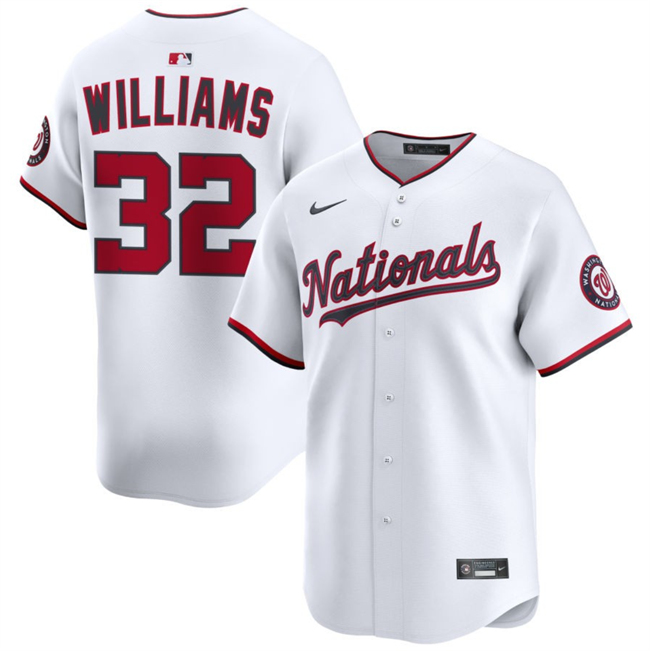 Men's Washington Nationals #32 Trevor Williams White 2025 Home Limited Stitched Baseball Jersey Men's Washington Nationals #32 Trevor Williams White 2025 Home Limited Stitched Baseball Jersey